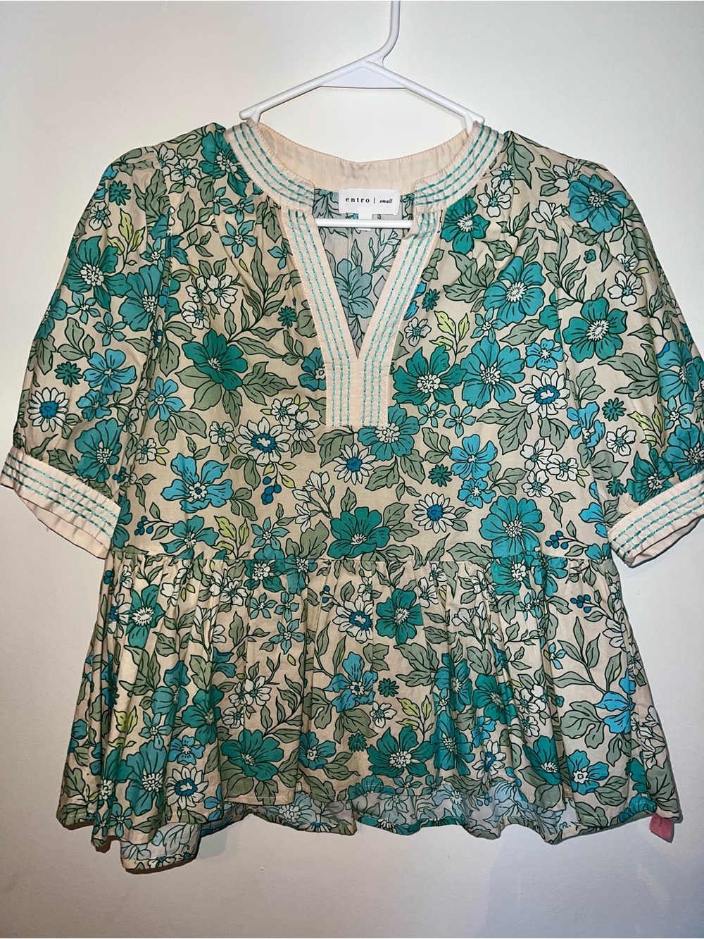 entro Teal Floral Peplum Tunic Top